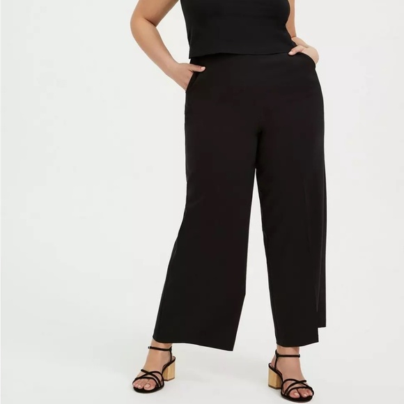 Torrid Chino Pants Black Rayon Stretch Pleated Wide Leg Elastic Waist Womens L - Picture 1 of 7